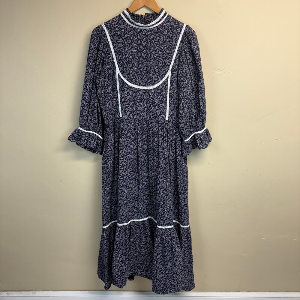 Anthropologie Meadows Amaryllis Blue White Floral Peasant Boho Dress Size 6 - Picture 5 of 7
